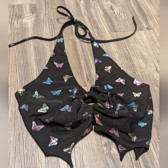 Multicolor shimmer butterfly halter top women's size 1X plus size - Picture 3 of 13